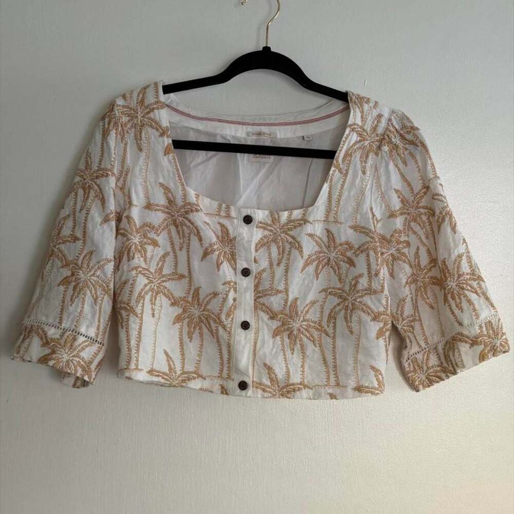 Scotch & Soda Embroidered Palm Tree Linen Crop Top
